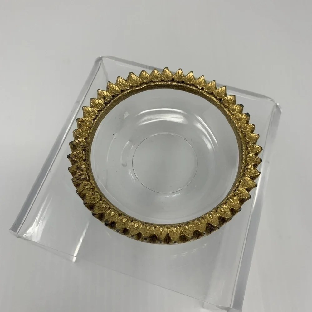 Vintage Ring Dish Sunflower Clear & Gold Catchall Trinket Jewelry